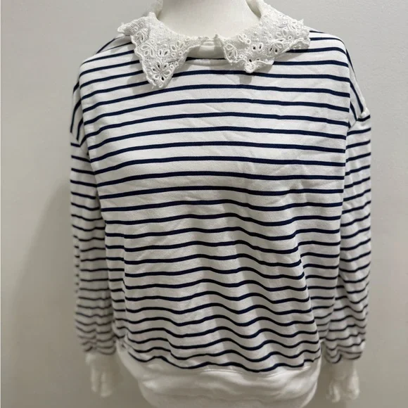 J. CREW French terry sweatshirt with lace trim Size M NWOT $118 BT719 - Picture 8 of 12
